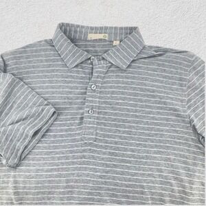 Tasc Organic Cotton Men L Grey Stripe Polo Shirt Performance Bamboo Stretch Golf